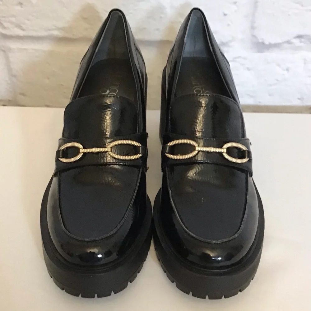 Franco Sarto 9.5 Desma Platform Chunky Loafers Women’s Black Patent Horsebit